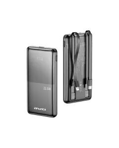 AWEI - Power Bank 10000mAh 22.5W Built-in Cable - Black