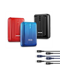 Zendure - (3x SuperMini - BK-BL-RD) Package + 2xiPhone Type C SuperCord Pro Cabless Black Blue + Type C-C SuperCord pro Cable Black - Offer OZ281-K